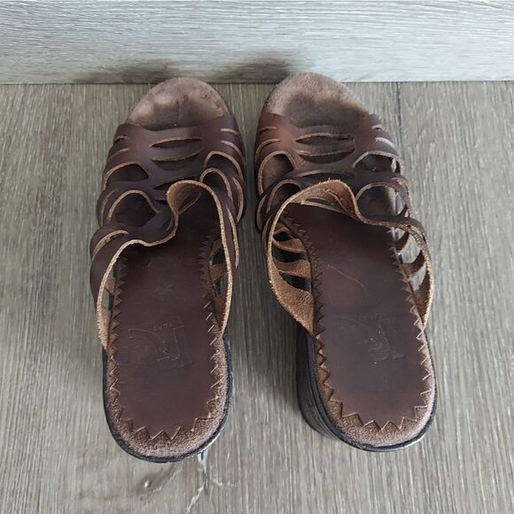 Vintage 90s Report Brown Caged Wedge Platform Sandal 7 - Picture 6 of 10